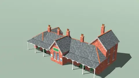 Red brick country station with a canopy
